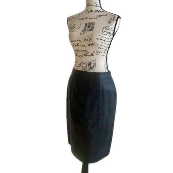 GENUINE BLACK LEATHER COCODRILE STAMP MIDI PENCIL SKIRT SZ 8 PREPPY EMO GOTHIC - Picture 1 of 16
